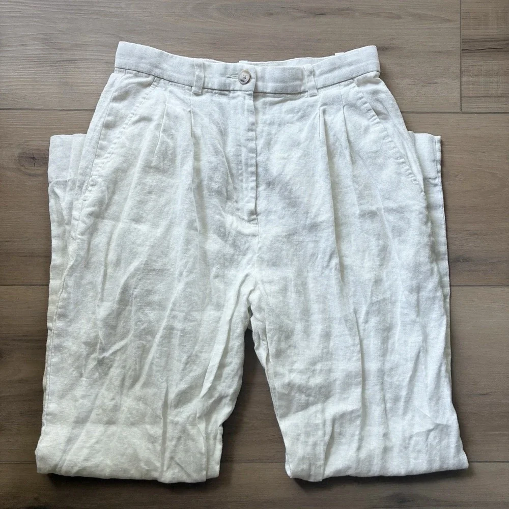 Banana Republic High Rise Wide Leg 100% Linen Cream Ivory White Pants Size 4